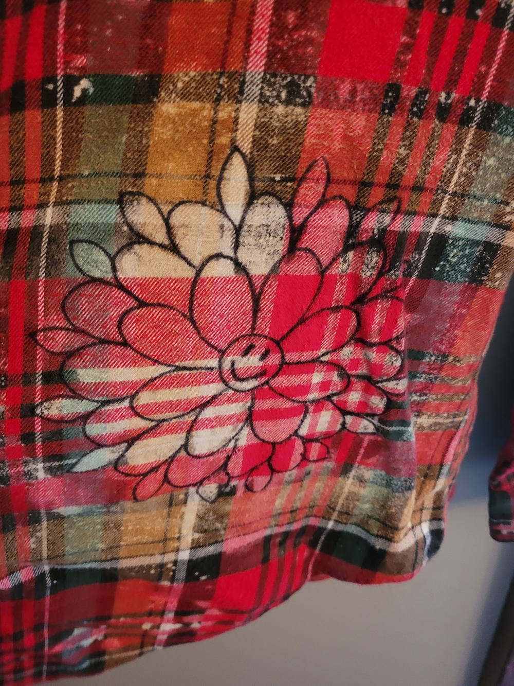 Plaid Patchback Shirt with Whiskey Graphic - Red Multi - Picture 7 of 7